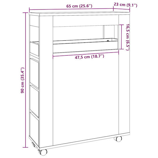 vidaXL Cabinet de baie L65xA23xÎ90cm Gri