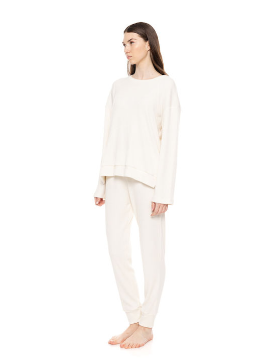 Pink Label Winter Damen Pyjama-Set White