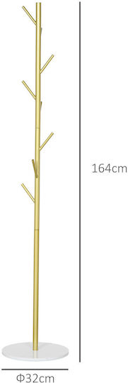 Homcom Cuier Independent cu 8 Cârlige Bază de Marmură Oțel O32x164cm Auriu 837-507v00gd
