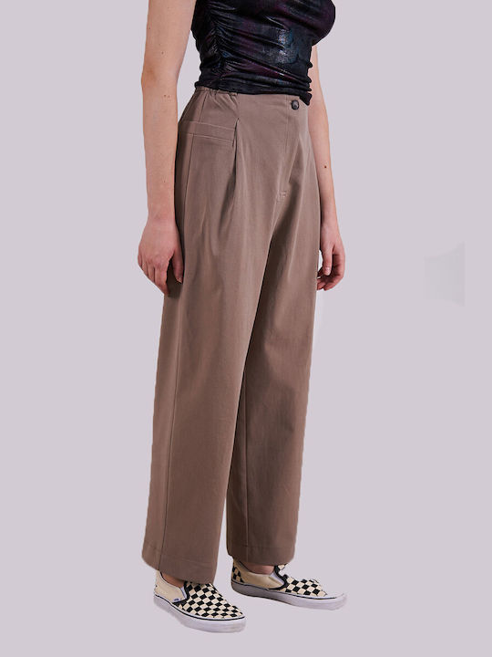 Badila Women's Cotton Trousers with Elastic Beige