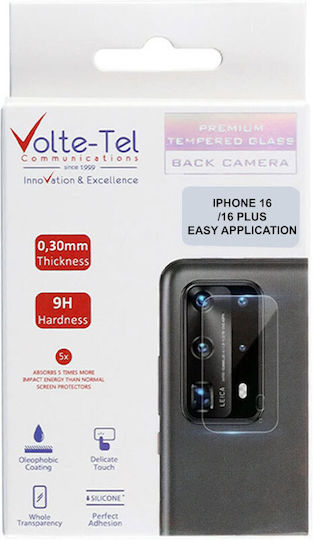 Volte-Tel Glass Cover Protecție Cameră Tempered Glass Black pentru iPhone 16, iPhone 16 Plus