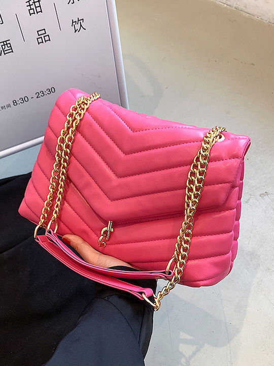 Shoulder Bag with Gold Chain Pink Pink