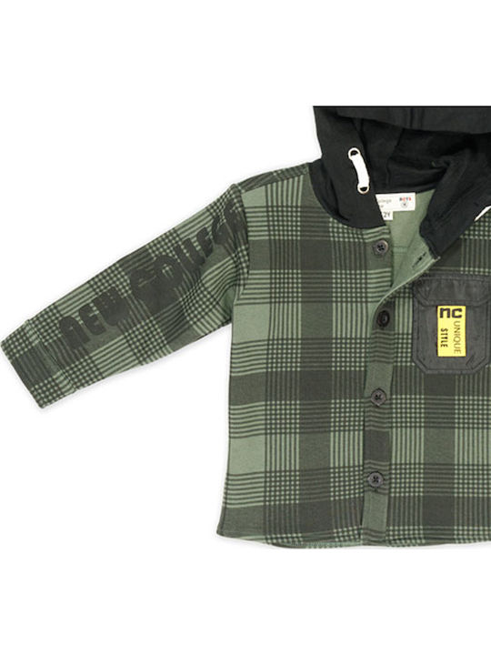 Kids Checked Shirt Long Sleeve Green