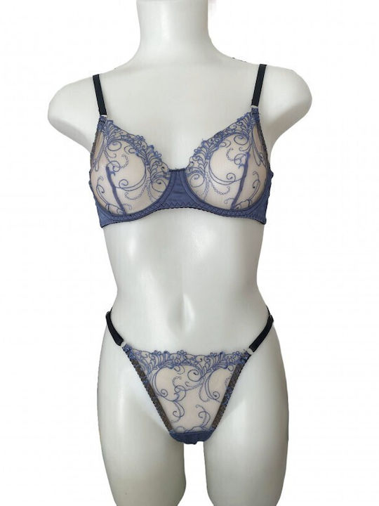 Modern Ocean Underwear Set with Slip Blue