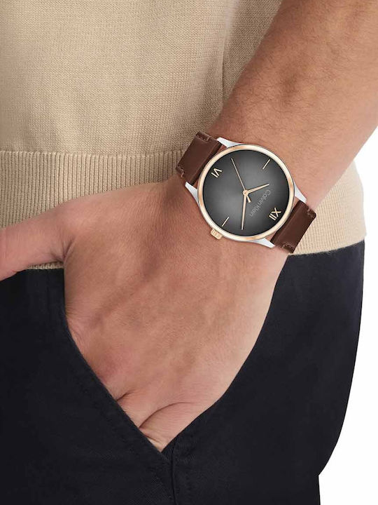 Calvin Klein Ascend Ανδρικό Ρολόι 43mm Μπαταρίας με Καφέ Δερμάτινο Λουράκι