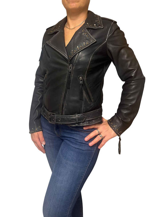 MARKOS LEATHER Women's Short Lifestyle Leather Jacket for Winter BLACK