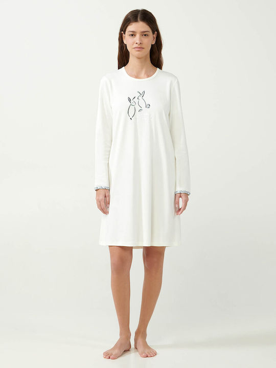 Vamp Winter Cotton Women's Nightdress Cream