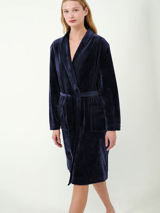 Vamp Winter Damen Samt Robe Blue