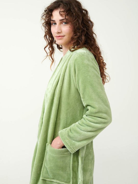 Vamp Χειμερινή Γυναικεία Fleece Ρόμπα Green Foam