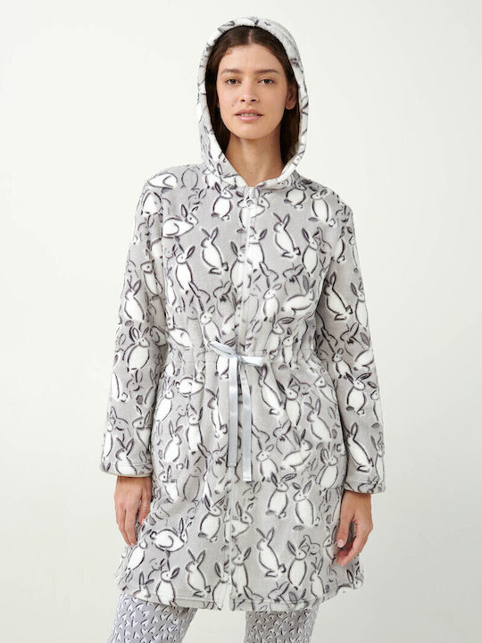 Vamp Winter Damen Vlies Robe Light Gray