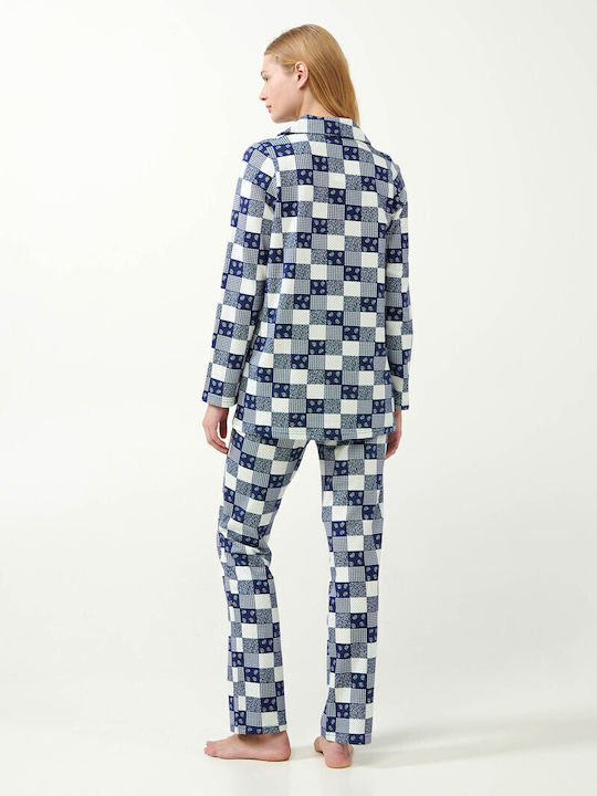 Vamp Winter Women's Fleece Pyjama Top Blue Patriot