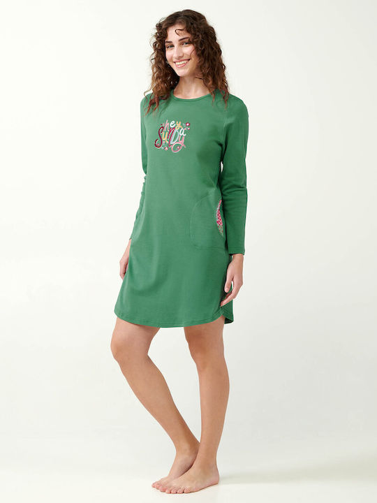 Vamp Winter Cotton Women's Nightdress Green Barley