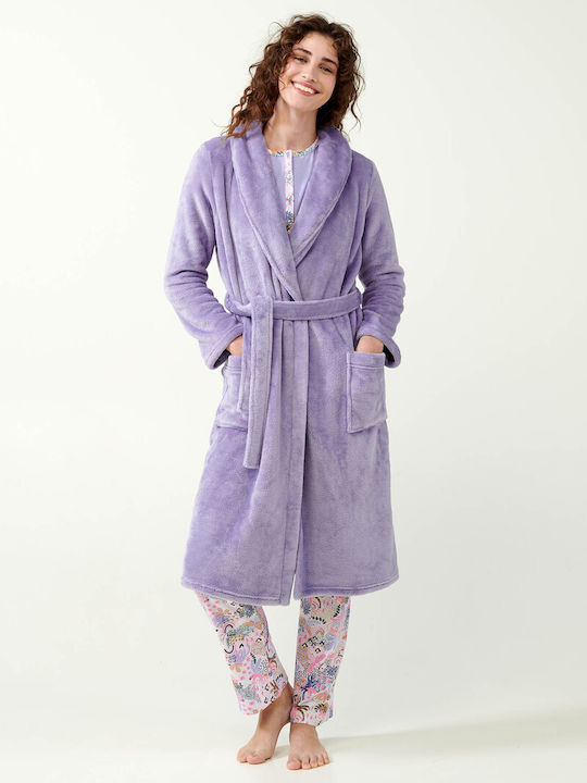 Vamp Χειμερινή Γυναικεία Fleece Ρόμπα Lavender Sweet