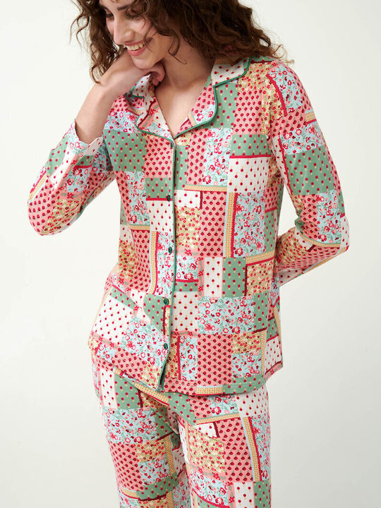 Vamp Winter Damen Pyjama-Oberteil Green Barley