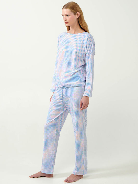 Vamp Winter Damen Baumwolle Pyjama-Oberteil Blue Bel Air