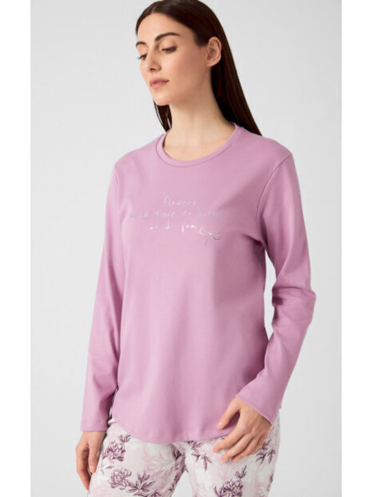 Minerva Winter Women's Pyjama Set Cotton Λιλά, Μωβ Floral