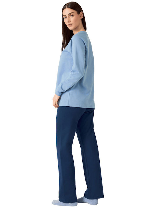 Minerva Winter Damen Pyjama-Set Baumwolle Dark Sky Blue