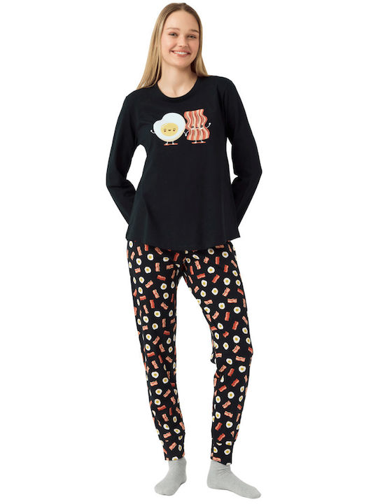 Minerva Winter Damen Pyjama-Set Black Egg Cited