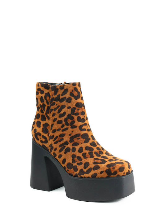 Botine Leopard cu Toc Gros și Platformă Înaltă