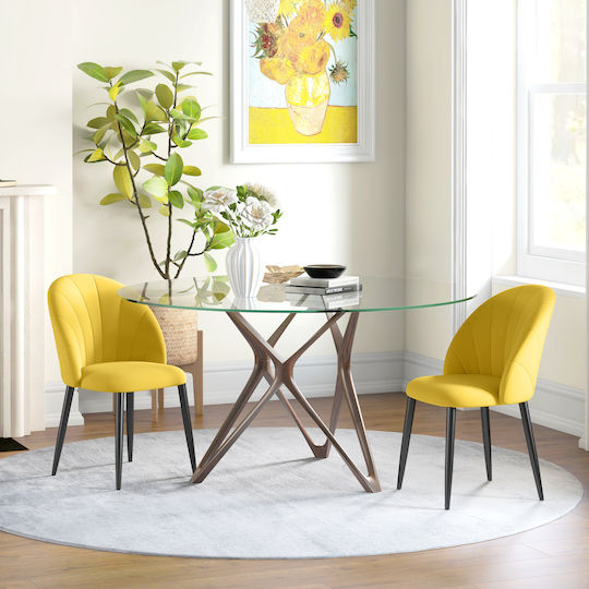 Dining Room Fabric Chair Yellow and Black 52x54x79cm 2pcs