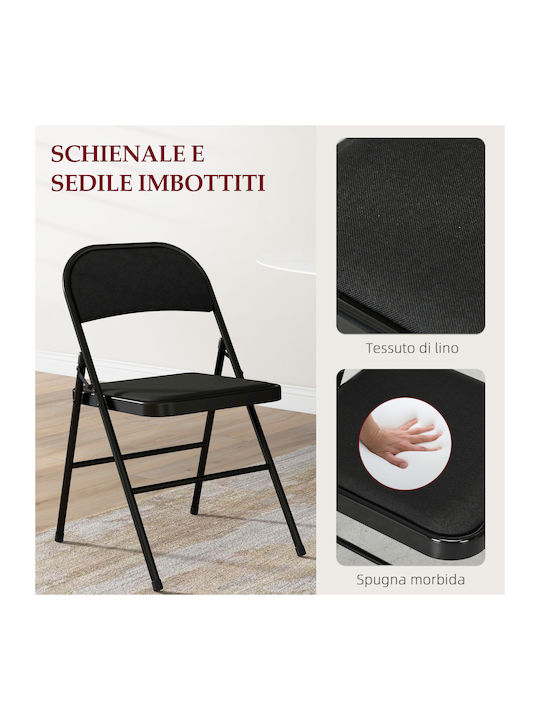 Foldable Kitchen Metallic Chair Black Velvet-Black Metal 4pcs