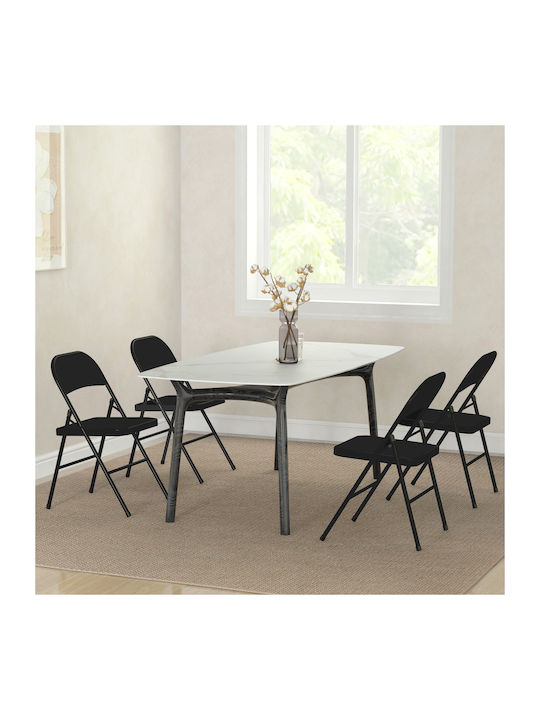 Foldable Kitchen Metallic Chair Black Velvet-Black Metal 4pcs