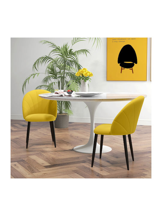 Dining Room Fabric Chair Yellow and Black 52x54x79cm 2pcs