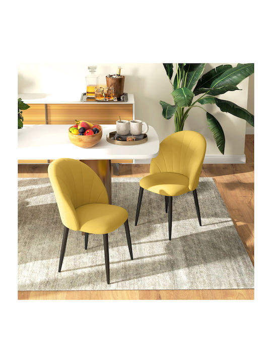 Dining Room Fabric Chair Yellow and Black 52x54x79cm 2pcs