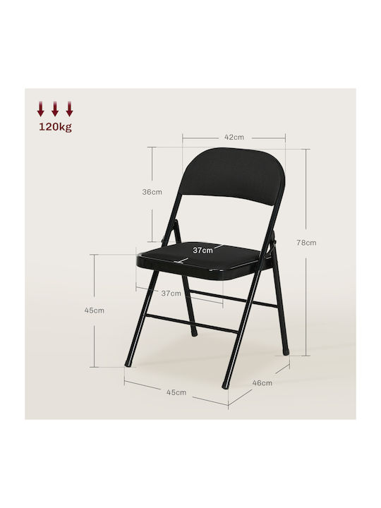 Foldable Kitchen Metallic Chair Black Velvet-Black Metal 4pcs