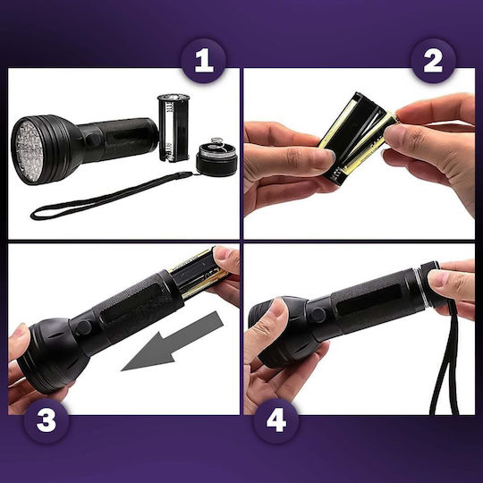 LED UV Taschenlampe Zola Wasserdicht Aluminium 51 LEDs Länge 15 cm Schwarz