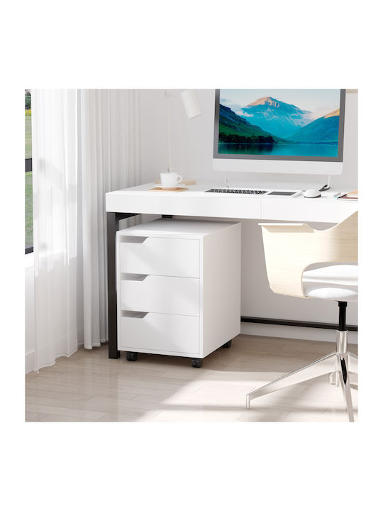 Schublade Büro aus MDF & Metall mit Rollen White 40x50x57.5cm