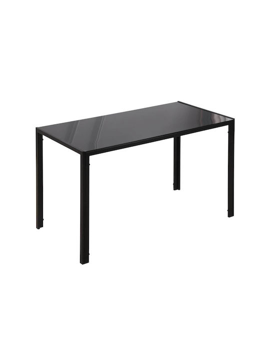 Table Kitchen with Glass Surface Black Velvet-Black Metal 120x60x75cm