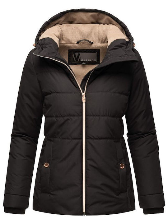 Marikoo Kurz Damen Puffer Jacke Winddicht für Winter Black