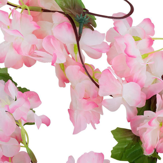 Globostar 78100 Künstliche Hängepflanze Dekorative Blumengirlande 18 Rosa Weiße Kirschblüten & Grünes Laub M20 X H220 X W20cm