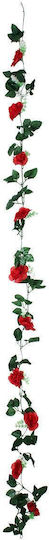 Globostar 78129 Künstliche Hängepflanze Dekorative Blumengirlande 10 Rote Rosen & Grünes Laub M20 X H220 X W20cm