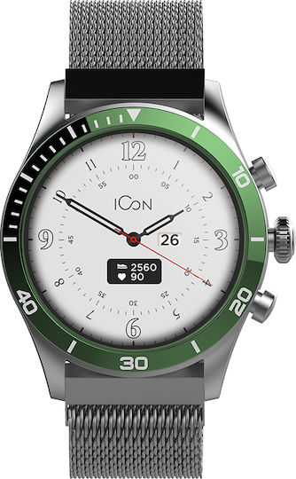 Forever Icon AW-100 42mm Smartwatch cu Pulsometru (Green / Silver Mesh)