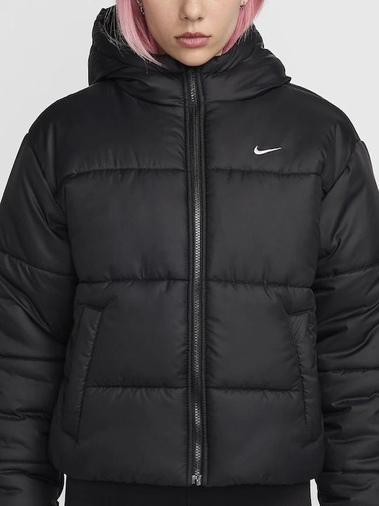 Sportswear Classic Kurzes Damen Puffer Jacke Wasserdicht Für Winter Schwarz