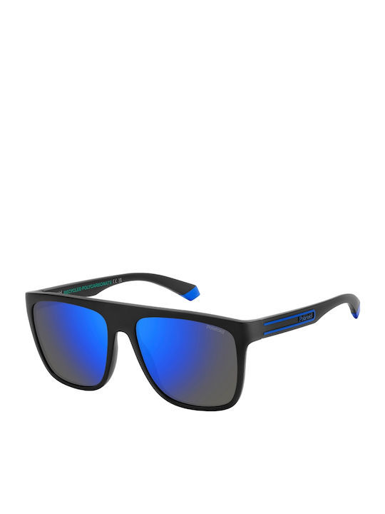 Polaroid Unisex Sonnenbrille mit Schwarz Kunststoff Gestell und Blau Polarisiert Spiegel Linse PLD2162/S 0VK/5X