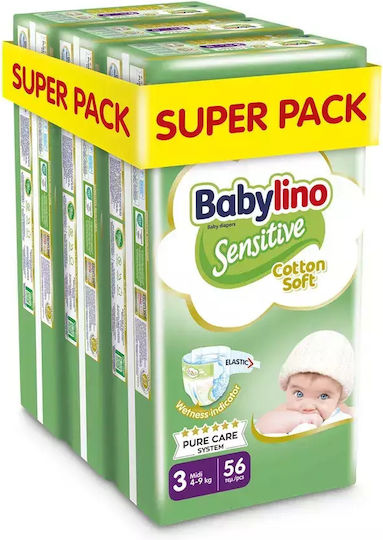 Babylino Tape Diapers Sensitive Cotton Soft No. 3 for 4-9kg 168pcs