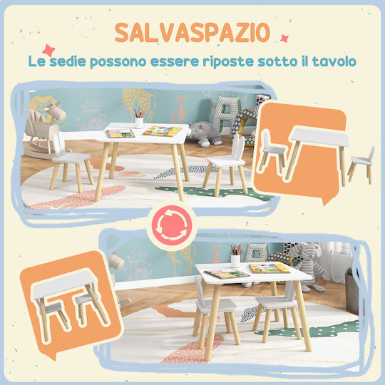 Kids Table and Chairs Set for Painting made of Wood White 312-115V80WT Aiyaplay