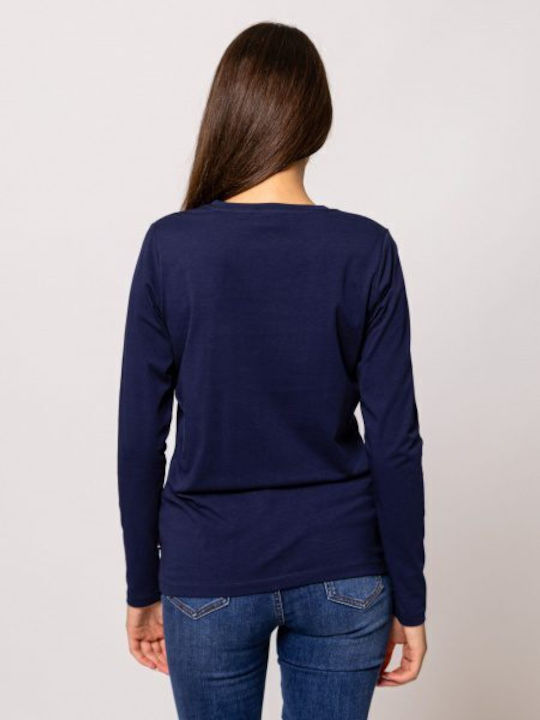 Heavy Tools Damen Bluse Baumwolle Langärmelig Navy