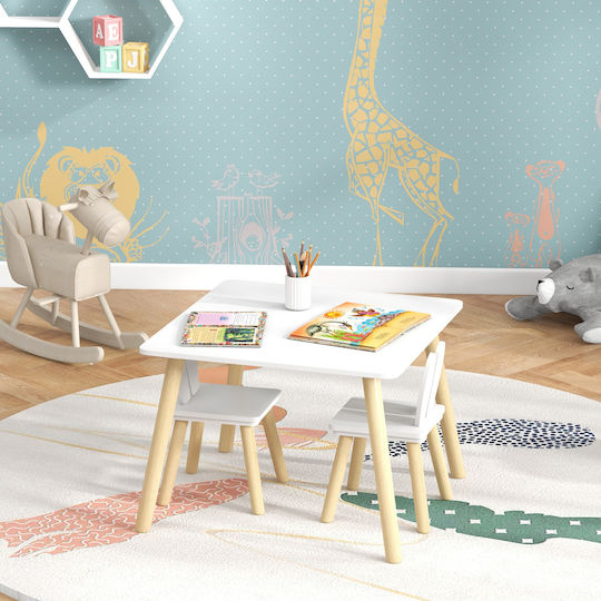 Kids Table and Chairs Set for Painting made of Wood White 312-115V80WT Aiyaplay
