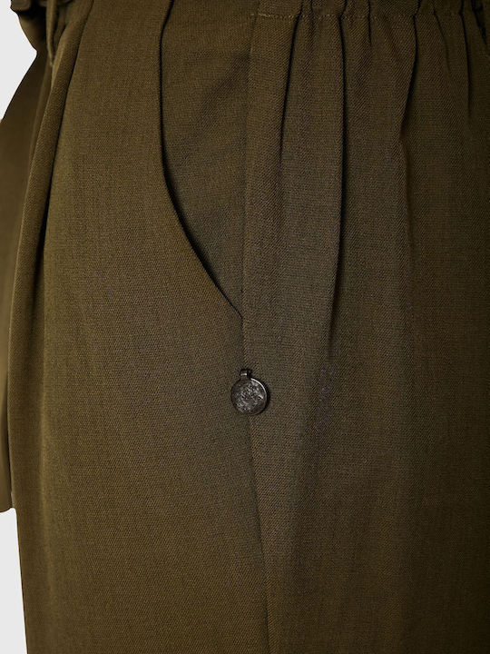 Damen Stoff Hose mit Gummizug Khaki