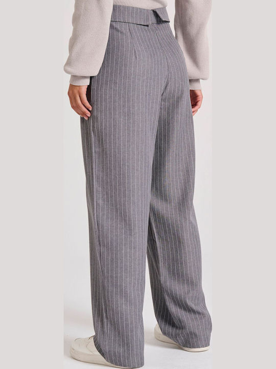 Damen Stoff Hose Gestreift Light Grey