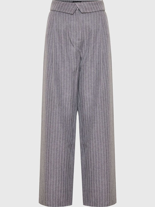 Damen Stoff Hose Gestreift Light Grey