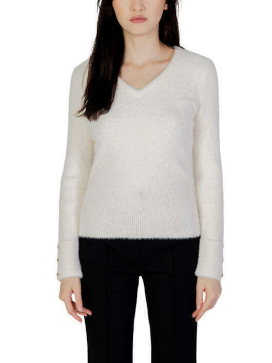 Morgan Women's Long Sleeve Sweater with V Neckline White