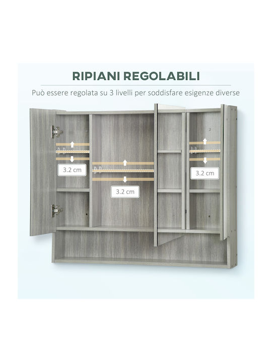 Kleankin Badezimmerspiegel aus MDF mit Regal & Schrank 90x15cm Gray