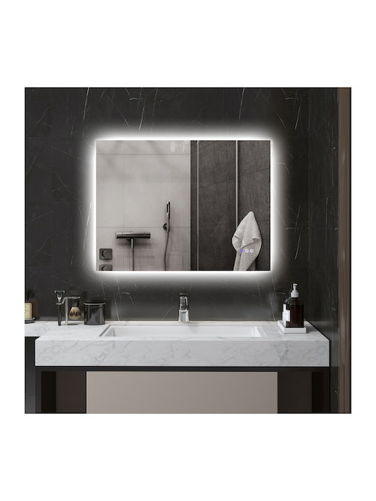 HomCom Badezimmerspiegel LED aus Metall 80x60cm Weiß