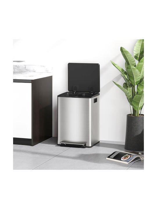 HomCom Waste Bin Recycling made of Stainless Steel with Pedal Silver 20lt 1pcs