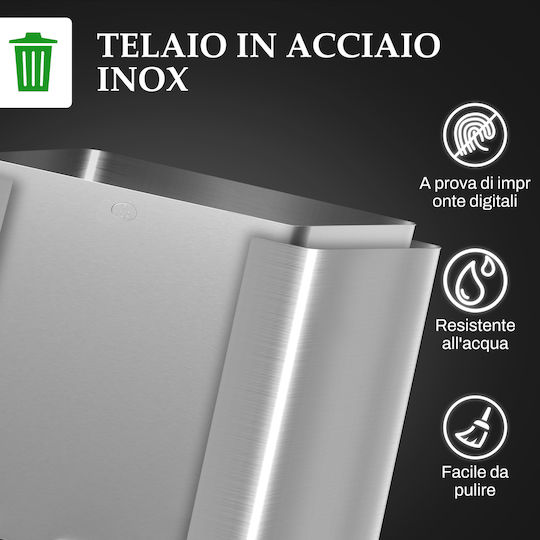 HomCom Coș De Gunoi Pentru Reciclare Din Oțel Inoxidabil Cu Pedală 20lt Argintiu
